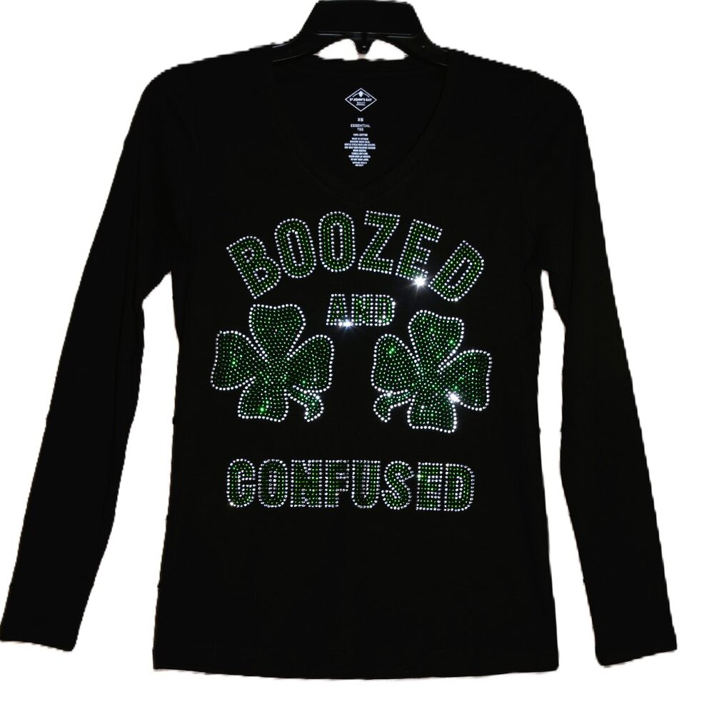 St. Patrick's rhinestone VN black long sleeve shirt XS S M L XL XXL 1X 2X 3…